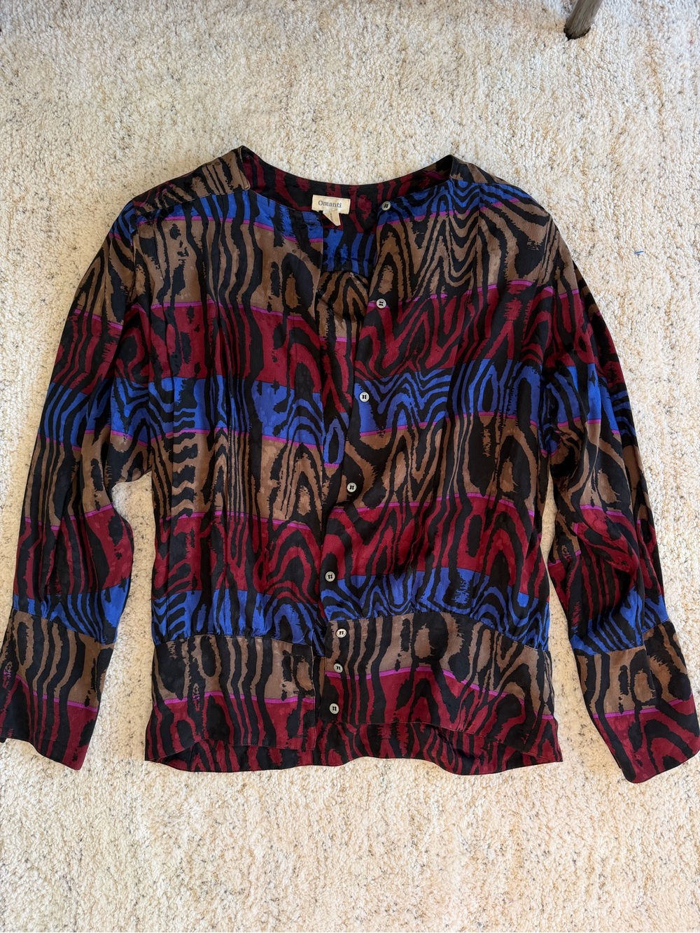 Women’s 100% Silk Multicolor Printed Button-Front Blouse